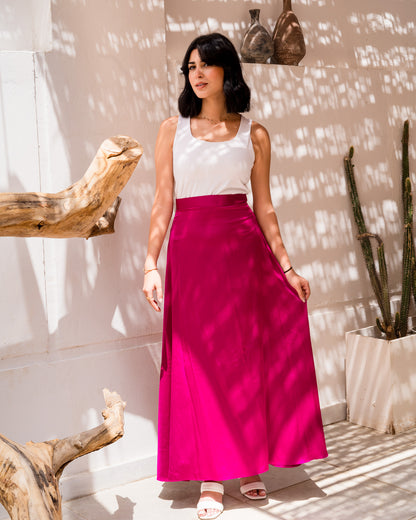 Fuchsia Pink Satin Skirt