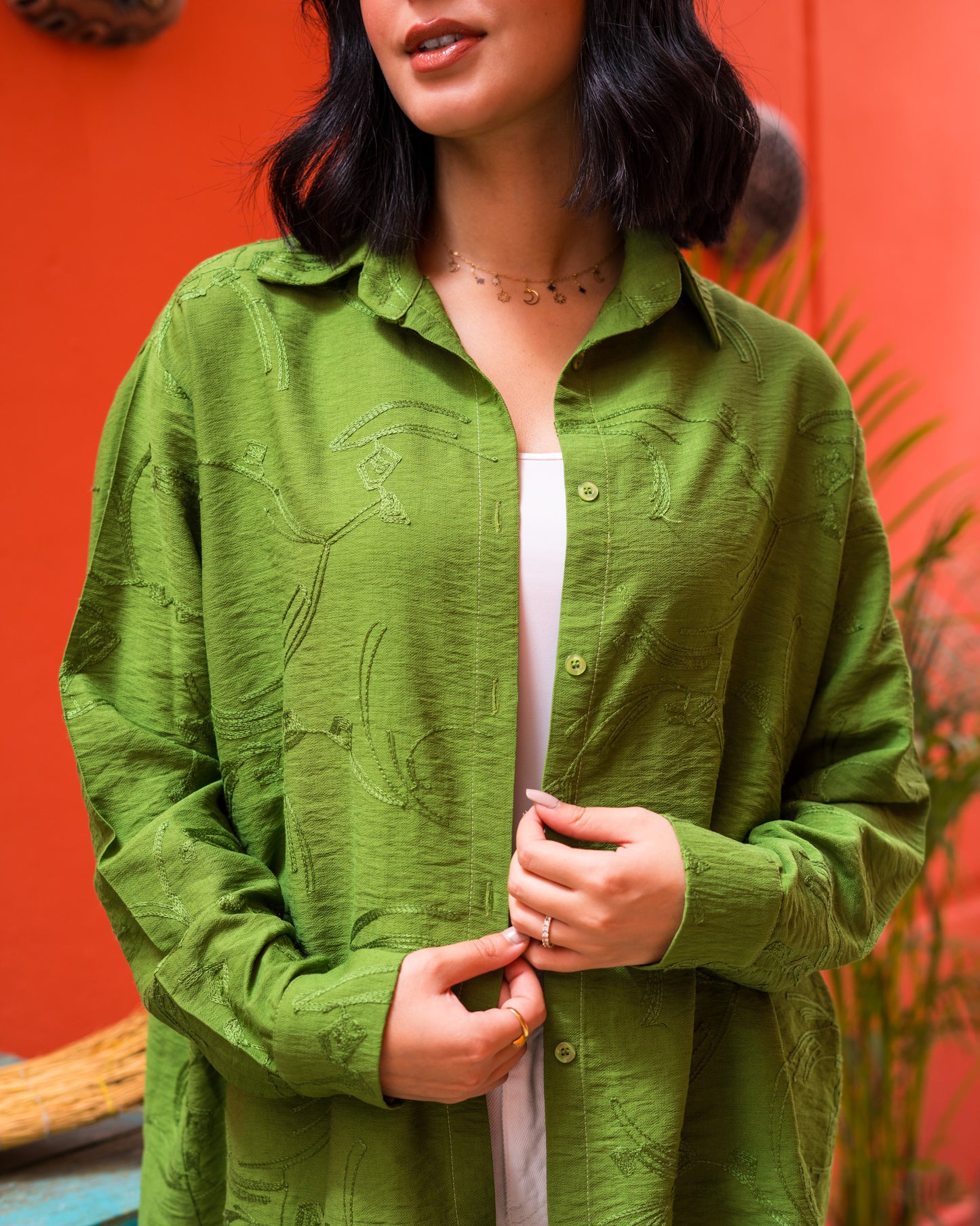Green embroidered Linen Shirt